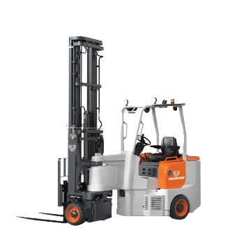 Articulated Forklift turning in aisle