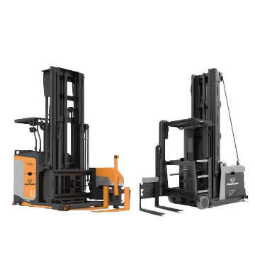 VNA Forklift in narrow warehouse aisle